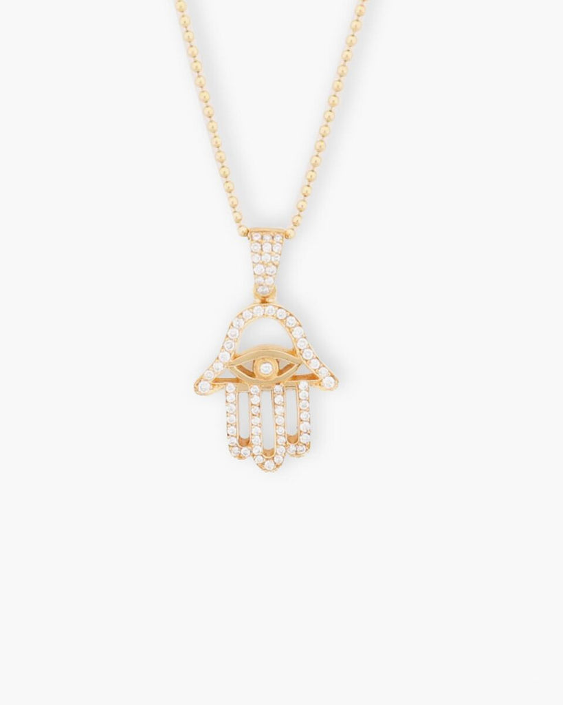 Pave Hamsa Hand Necklace (14K Gold)