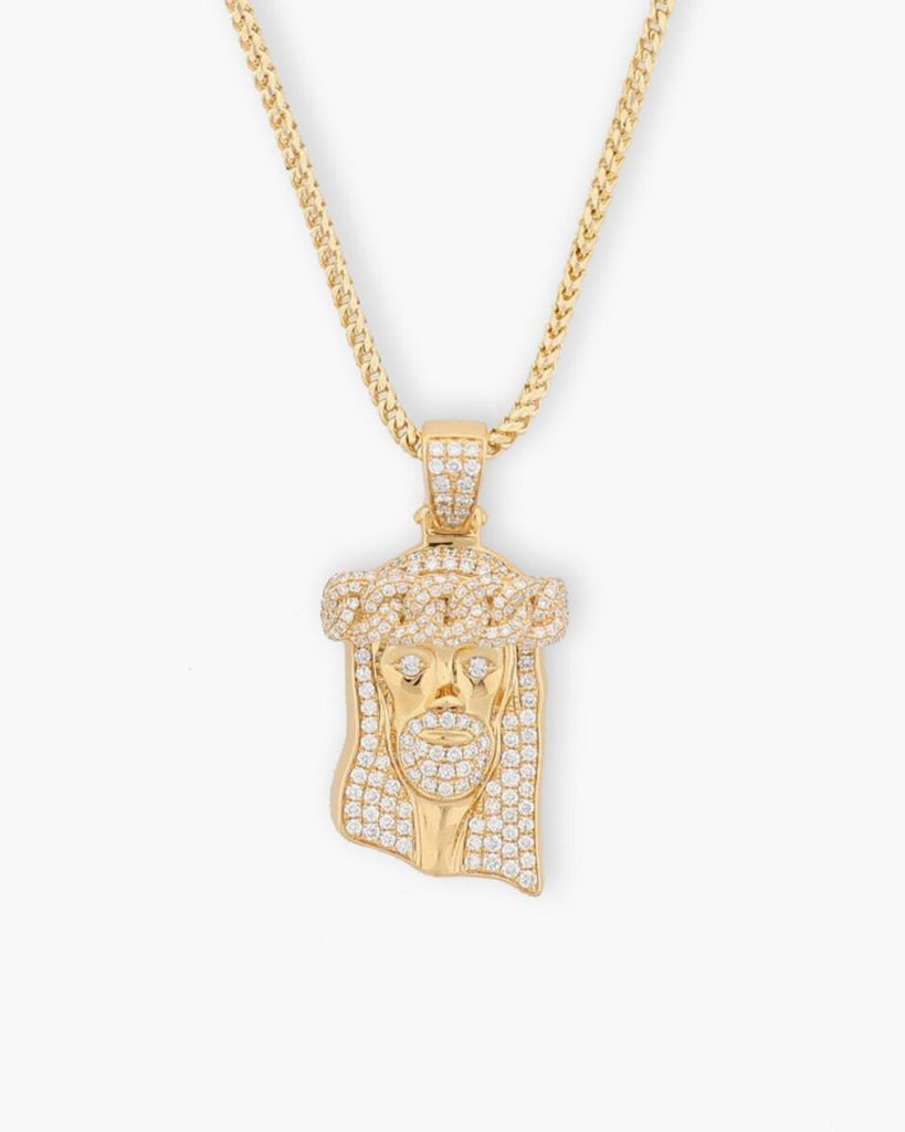 Cuban Crown Jesus Piece Necklace (14K Gold)